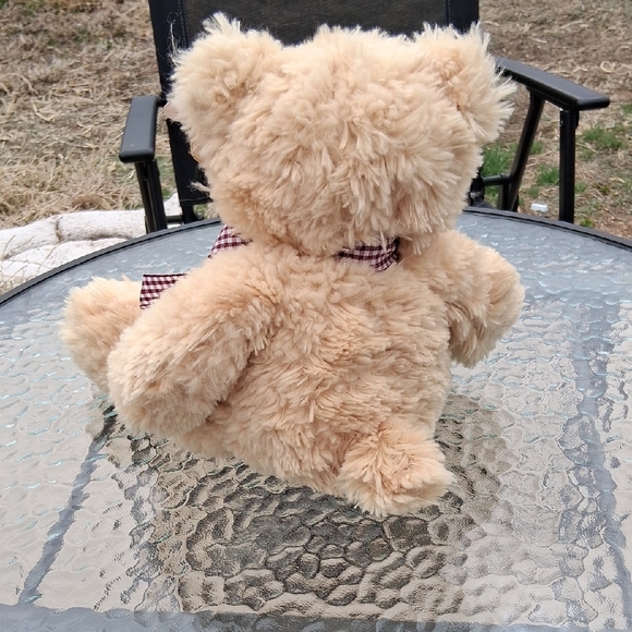 TY Classic Beige Plush Teddy Bear with Checkered Bow - Picture 8 of 8